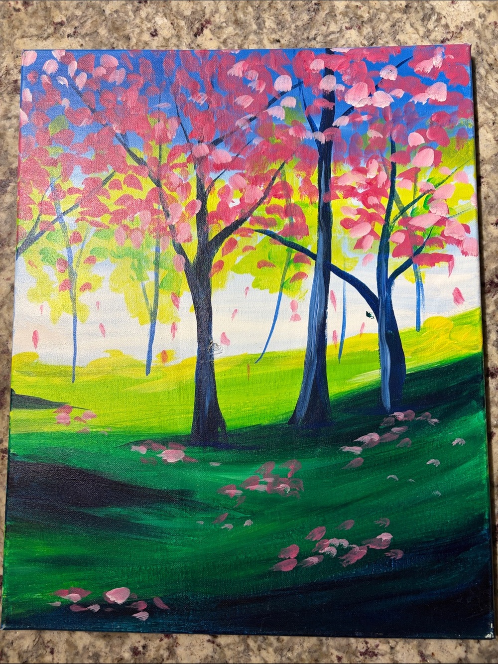 Vibrant Pink & Green Tree Landscape Canvas Wall Art